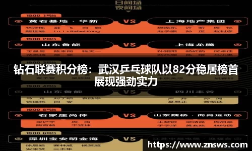钻石联赛积分榜：武汉乒乓球队以82分稳居榜首展现强劲实力