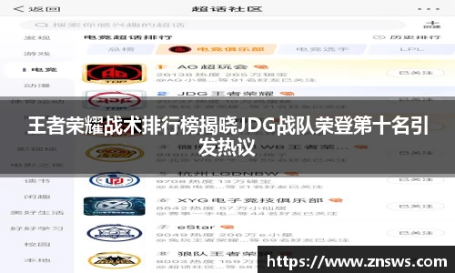 王者荣耀战术排行榜揭晓JDG战队荣登第十名引发热议