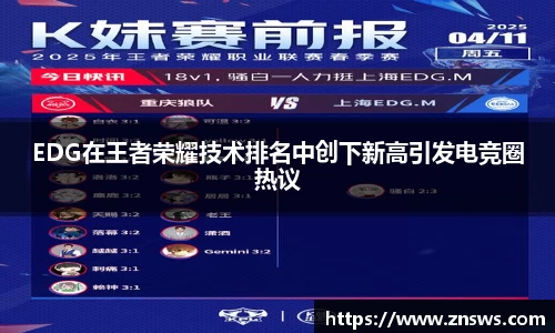 EDG在王者荣耀技术排名中创下新高引发电竞圈热议